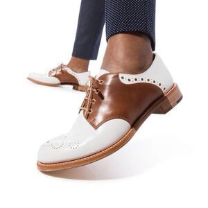 The Office of Angela Scott Mr Presley cognac and white womens derby Oxford size